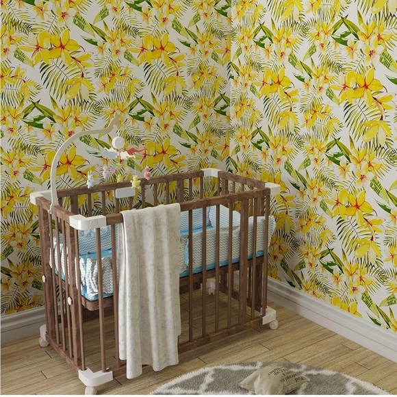 24"x354" Yellow Floral Wallpaper Leaf Peel Stick Contact Removable Self - Picture 5 of 8